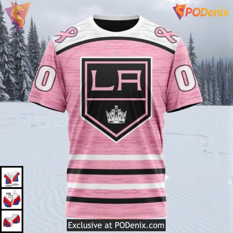 Pink Breast Cancer Awareness Design Custom Los Angeles Kings Winter Hoodie 3D - 2