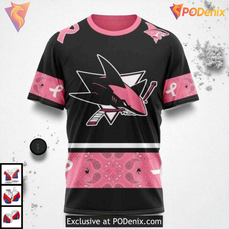 Pink Breast Cancer Awareness Design Custom San Jose Sharks Mens Hoodie 3D - 2