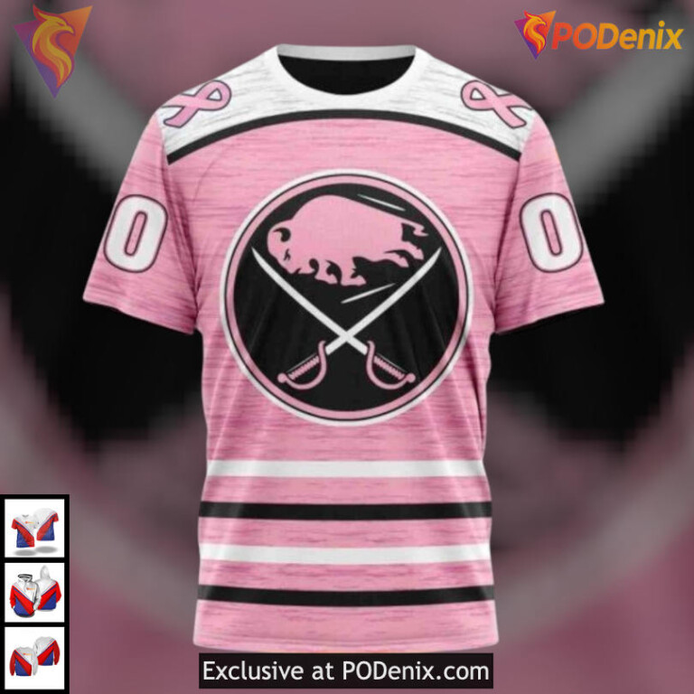 Pink Breast Cancer Awareness Edition NHL Custom Name Buffalo Sabres Hoodie 3D - 2
