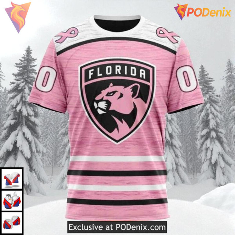 Pink Breast Cancer Awareness Theme Custom Florida Panthers Mens Hoodie NHL 3D - 2