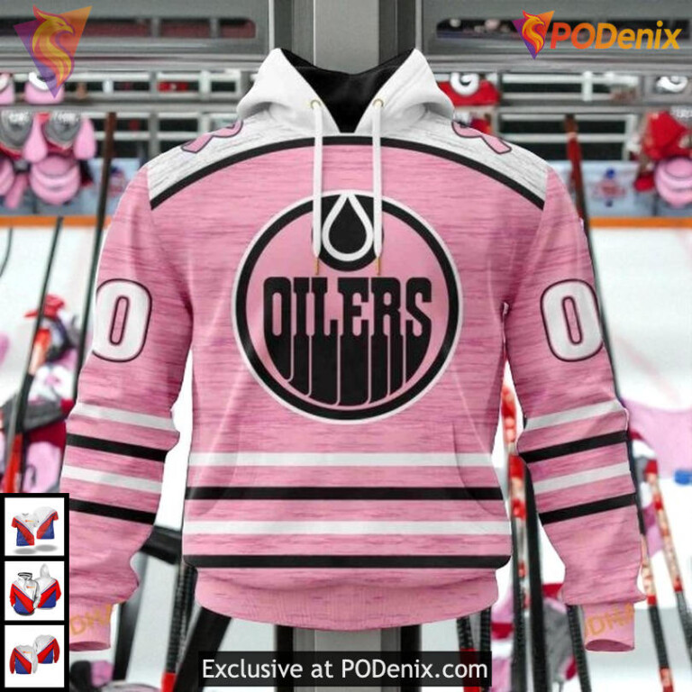 Pink Breast Cancer Awareness Tribute NHL Edmonton Oilers Mens Hoodie 3D
