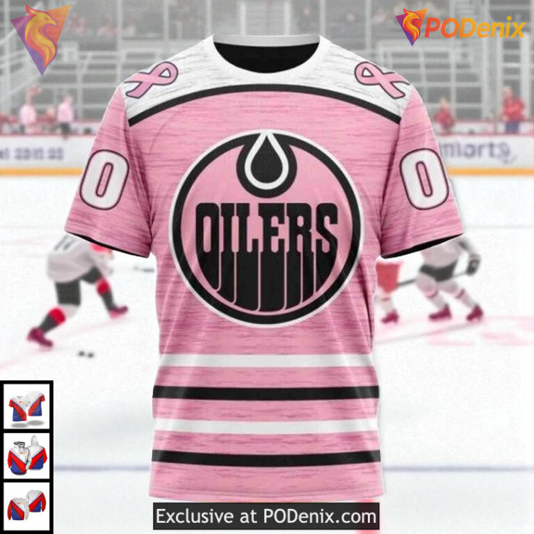 Pink Breast Cancer Awareness Tribute NHL Edmonton Oilers Mens Hoodie 3D - 2