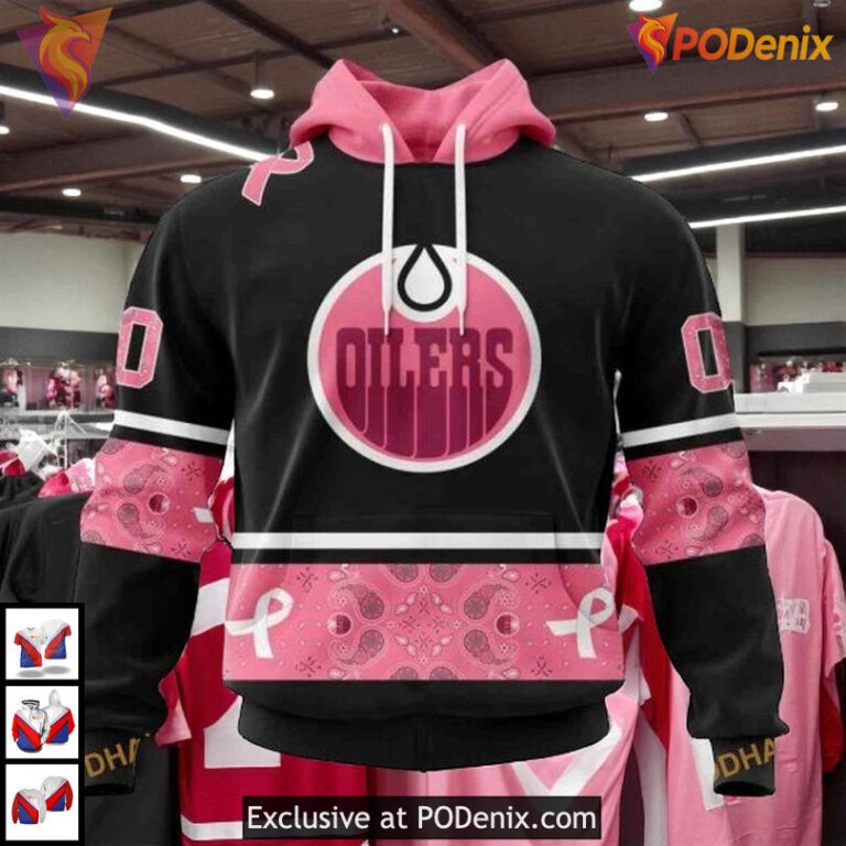 Pink Breast Cancer Awareness Tribute NHL Edmonton Oilers Pullover Hoodie 3D