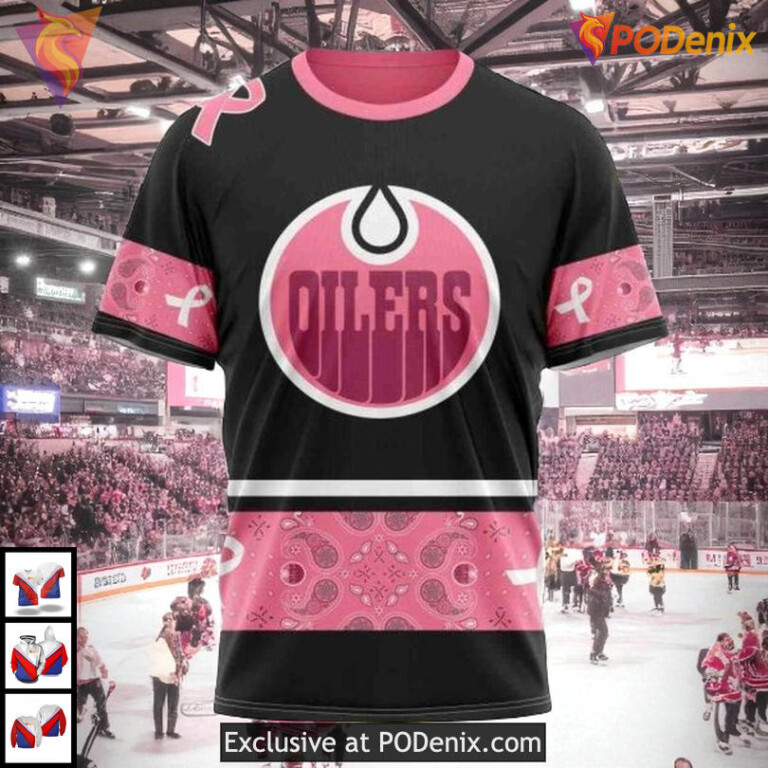 Pink Breast Cancer Awareness Tribute NHL Edmonton Oilers Pullover Hoodie 3D - 2