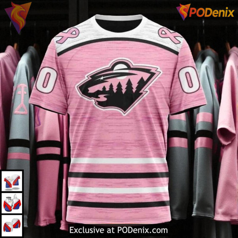 Pink Breast Cancer Awareness Tribute NHL Minnesota Wild Holiday Hoodie 3D - 2