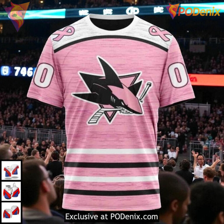 Pink Breast Cancer Fight Awareness Custom San Jose Sharks Full Print Hoodie 3D - 2