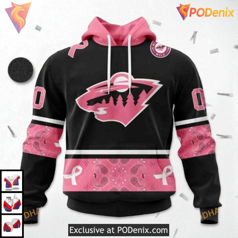 Pink Breast Cancer Support NHL Minnesota Wild Graphic Hoodie 3D