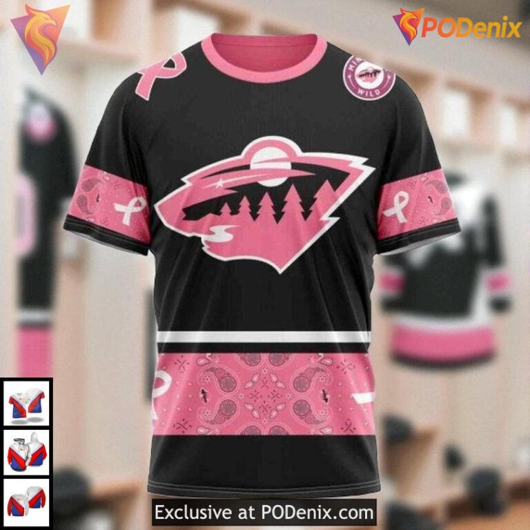 Pink Breast Cancer Support NHL Minnesota Wild Graphic Hoodie 3D - 2