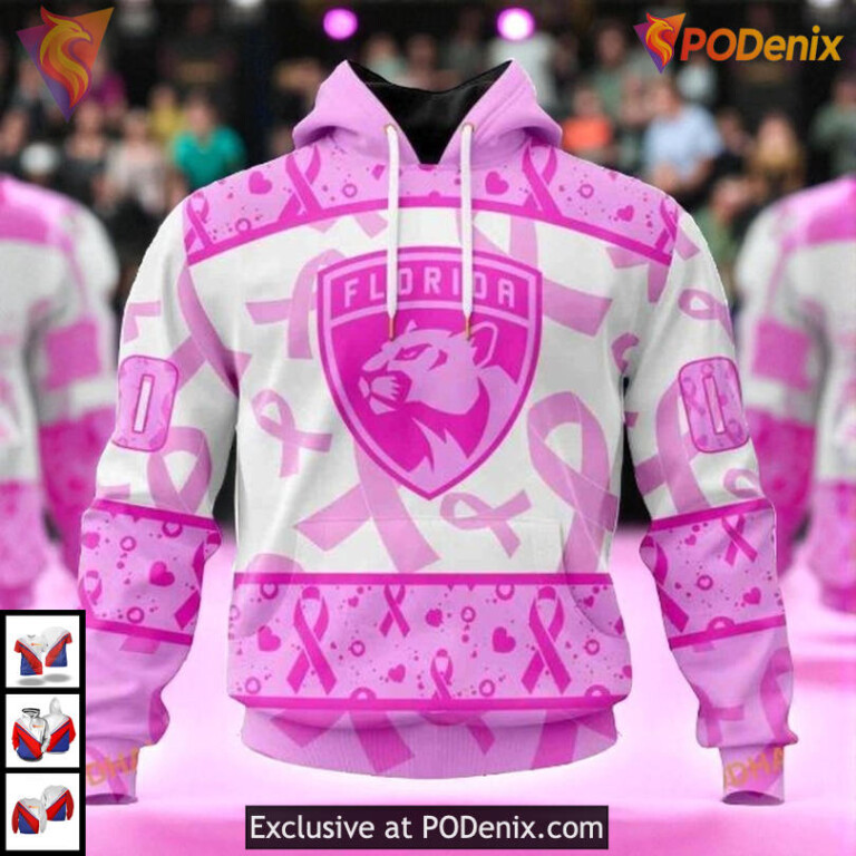 Pink October Awareness Month Custom Florida Panthers Kids Hoodie NHL 3D