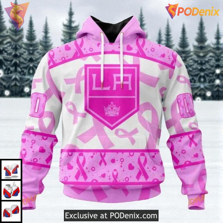 Pink October Awareness Month Custom Los Angeles Kings Womens Hoodie NHL 3D