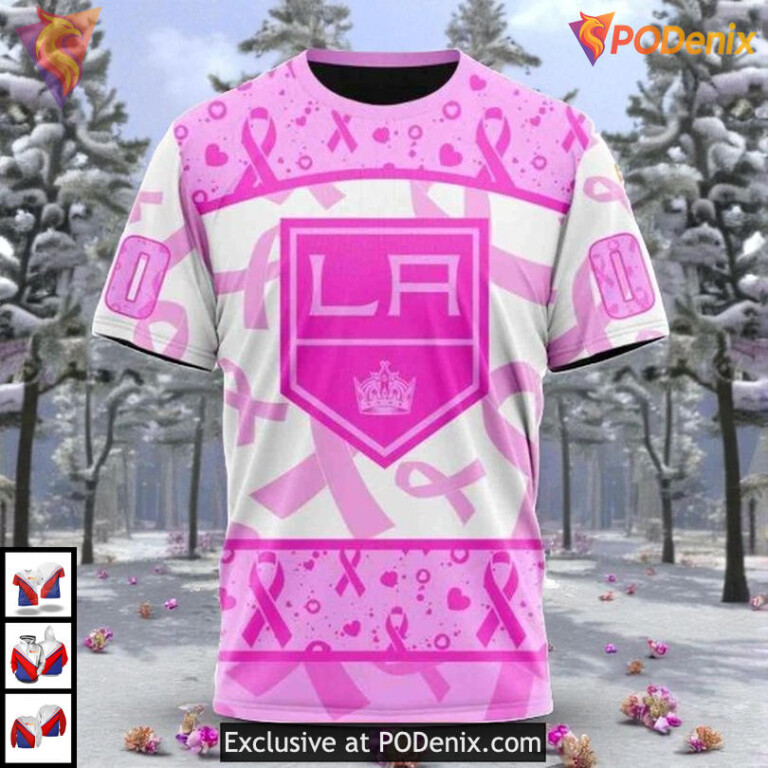 Pink October Awareness Month Custom Los Angeles Kings Womens Hoodie NHL 3D - 2