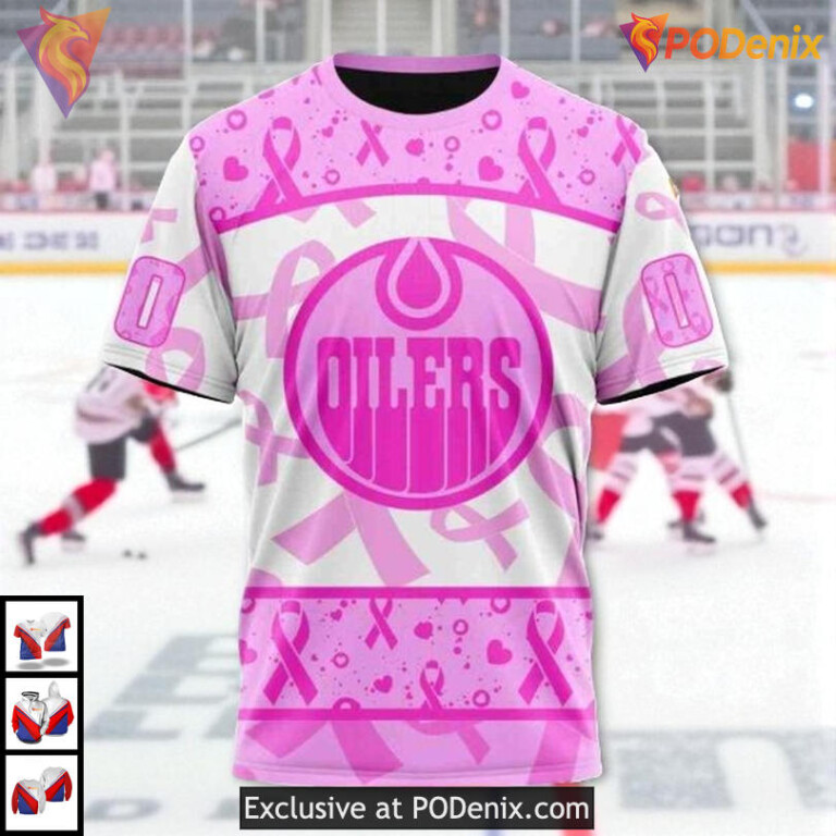 Pink October Awareness Month NHL Edmonton Oilers Kids Hoodie 3D - 2