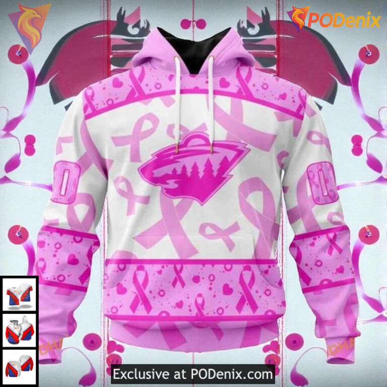 Pink October Awareness Month NHL Minnesota Wild Mens Hoodie 3D