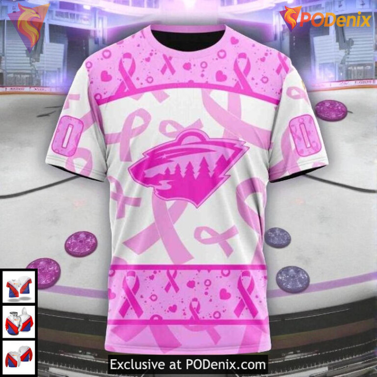 Pink October Awareness Month NHL Minnesota Wild Mens Hoodie 3D - 2