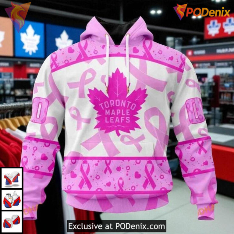 Pink October Awareness Toronto Maple Leafs Womens Hoodie, NHL 3D Apparel