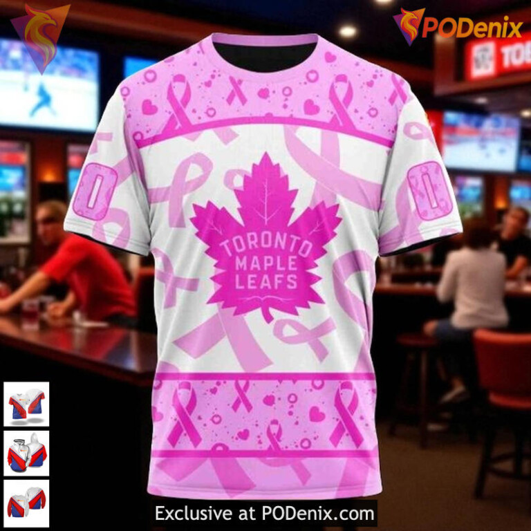 Pink October Awareness Toronto Maple Leafs Womens Hoodie, NHL 3D Apparel - 2