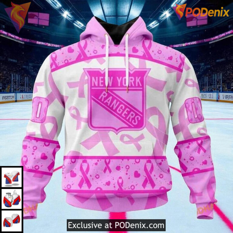 Pink October Breast Cancer Awareness Month Custom New York Rangers Hoodie 3D