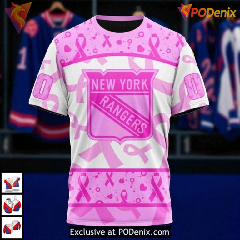 Pink October Breast Cancer Awareness Month Custom New York Rangers Hoodie 3D - 2