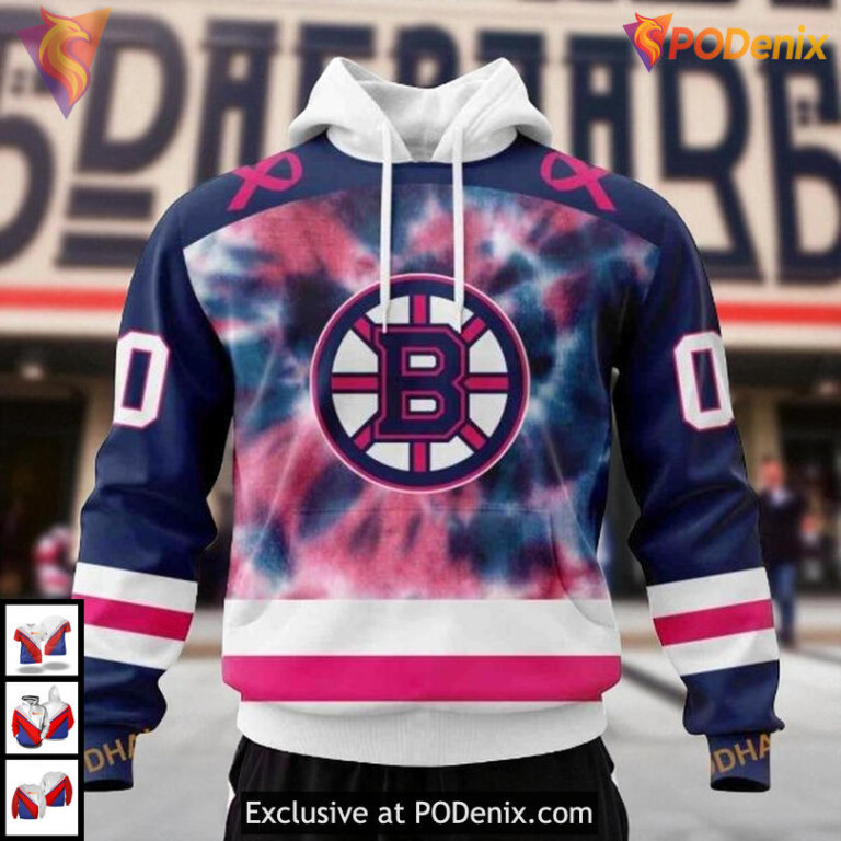 Pink October Breast Cancer NHL Boston Bruins Hoodie 3D Personalized