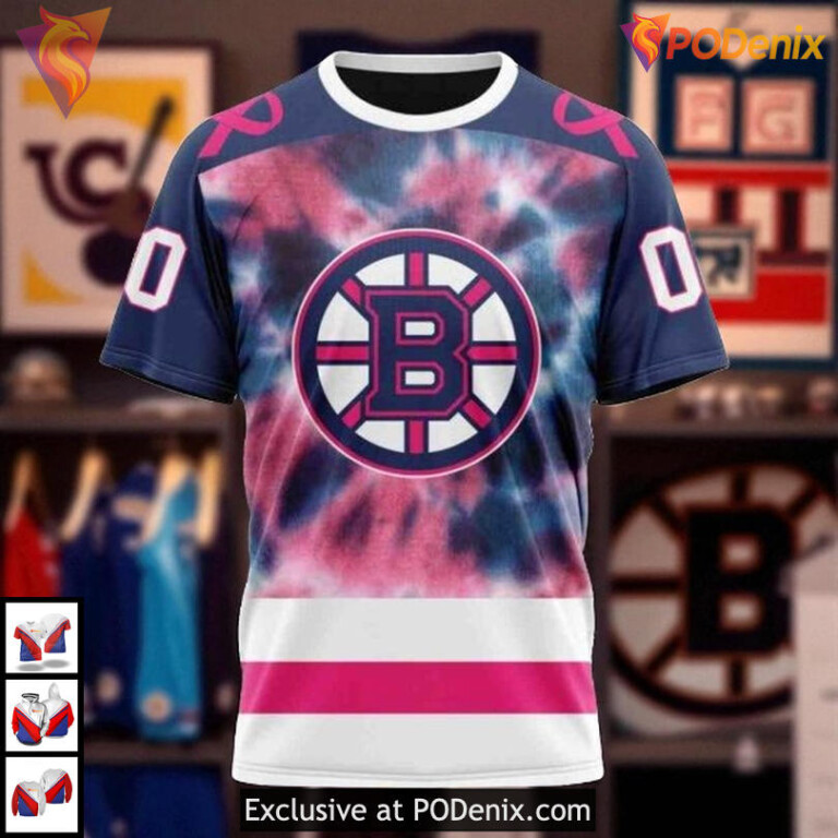 Pink October Breast Cancer NHL Boston Bruins Hoodie 3D Personalized - 2