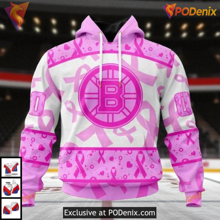 Pink October Cancer Awareness NHL Boston Bruins Custom Hoodie 3D Edition
