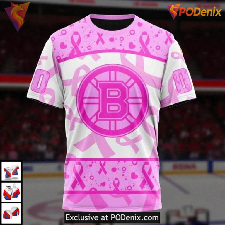 Pink October Cancer Awareness NHL Boston Bruins Custom Hoodie 3D Edition - 2