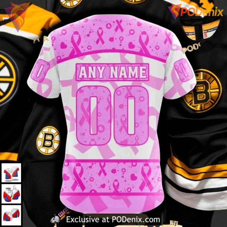 Pink October Cancer Awareness NHL Boston Bruins Custom Hoodie 3D Edition - 3