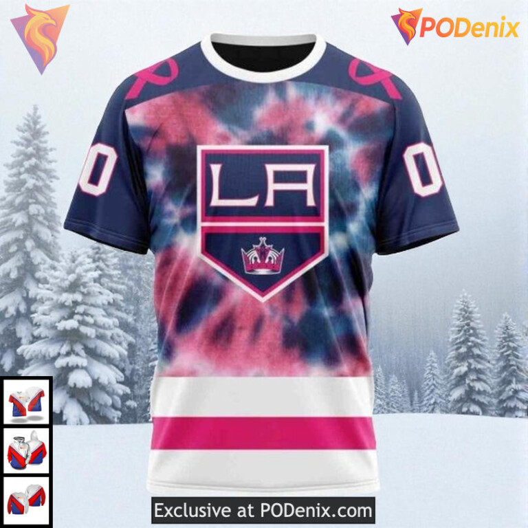 Pink October Fight Breast Cancer Custom Los Angeles Kings Kids Hoodie NHL 3D - 2