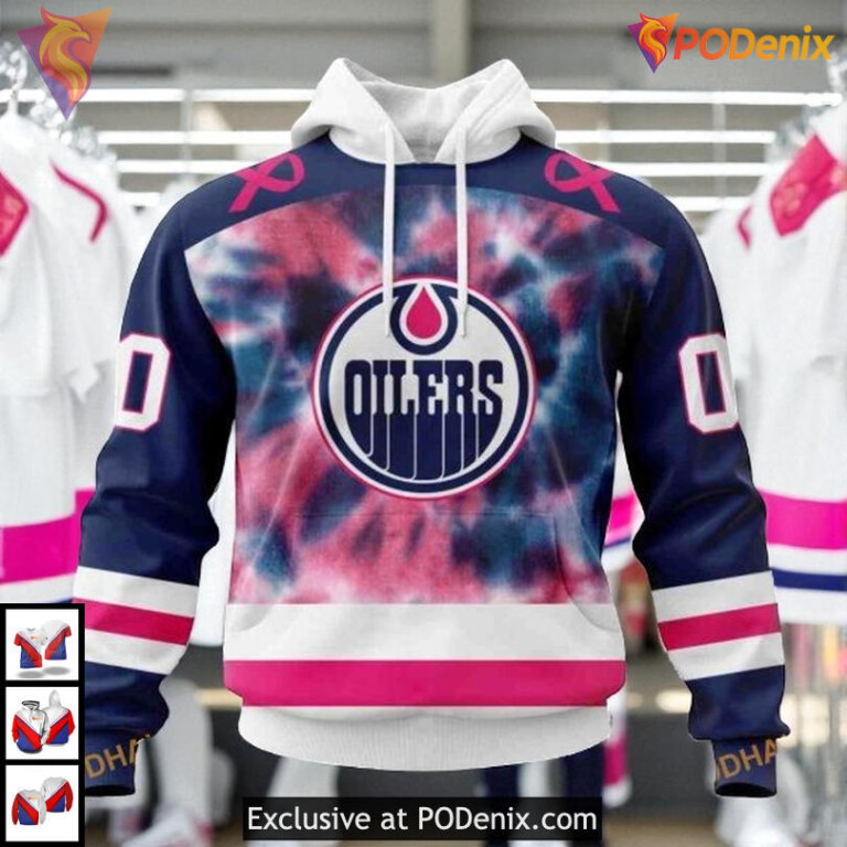 Pink October Fight Breast Cancer NHL Edmonton Oilers Youth Hoodie 3D