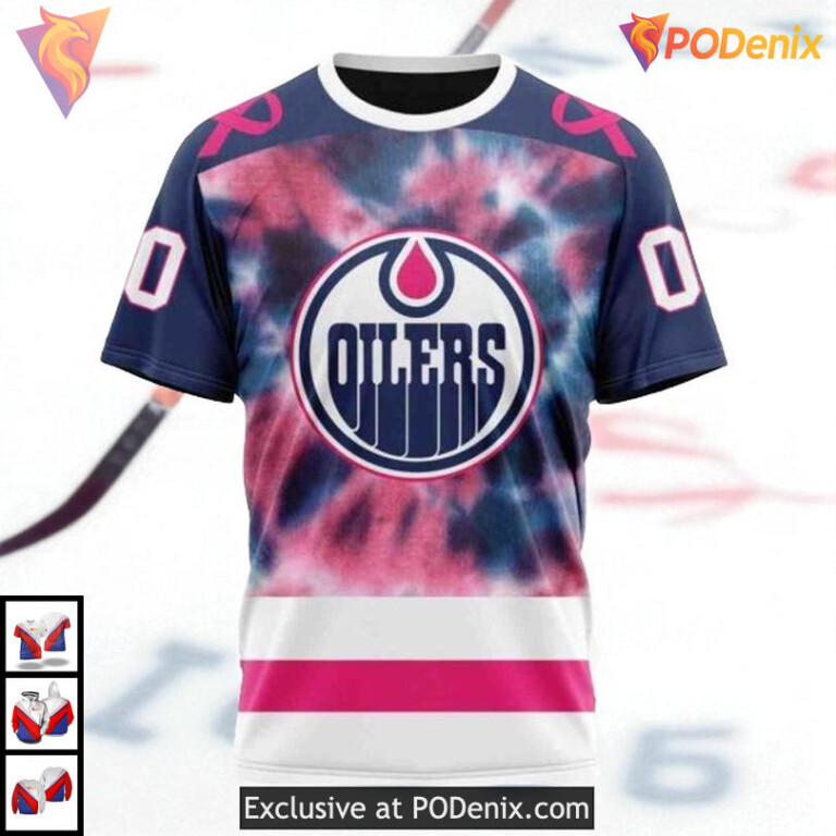 Pink October Fight Breast Cancer NHL Edmonton Oilers Youth Hoodie 3D - 2