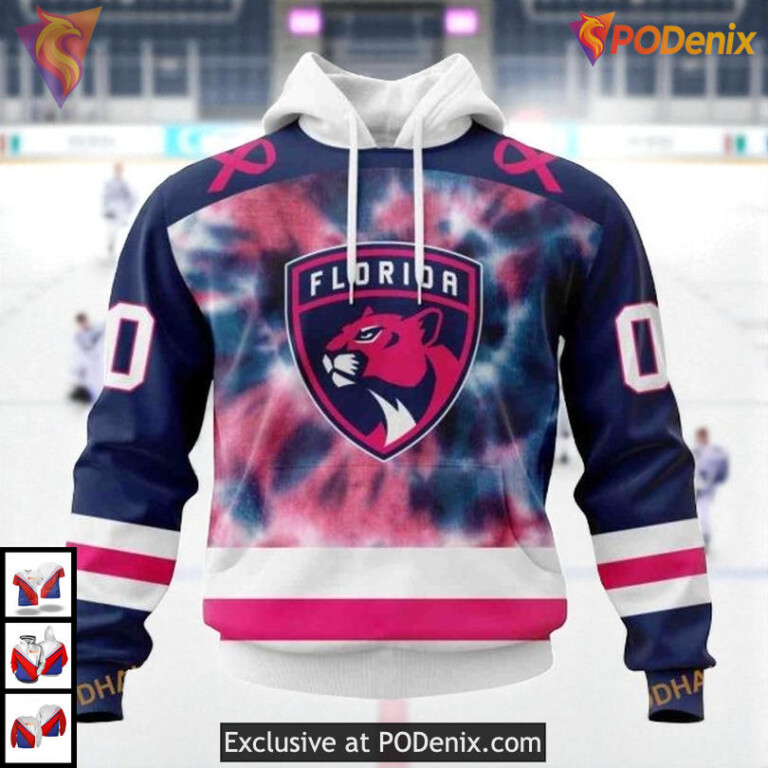 Pink October Fight Breast Cancer Tribute Custom Florida Panthers Youth Hoodie 3D