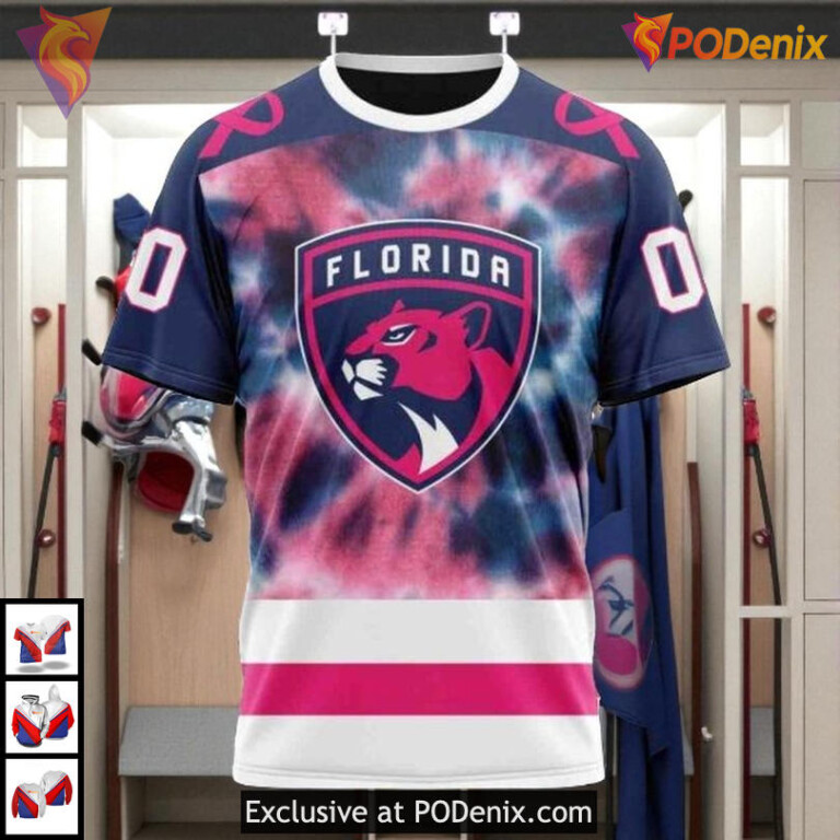 Pink October Fight Breast Cancer Tribute Custom Florida Panthers Youth Hoodie 3D - 2
