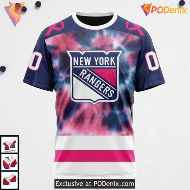Pink October Fight Breast Cancer Tribute Custom New York Rangers 3D Hoodie - 2