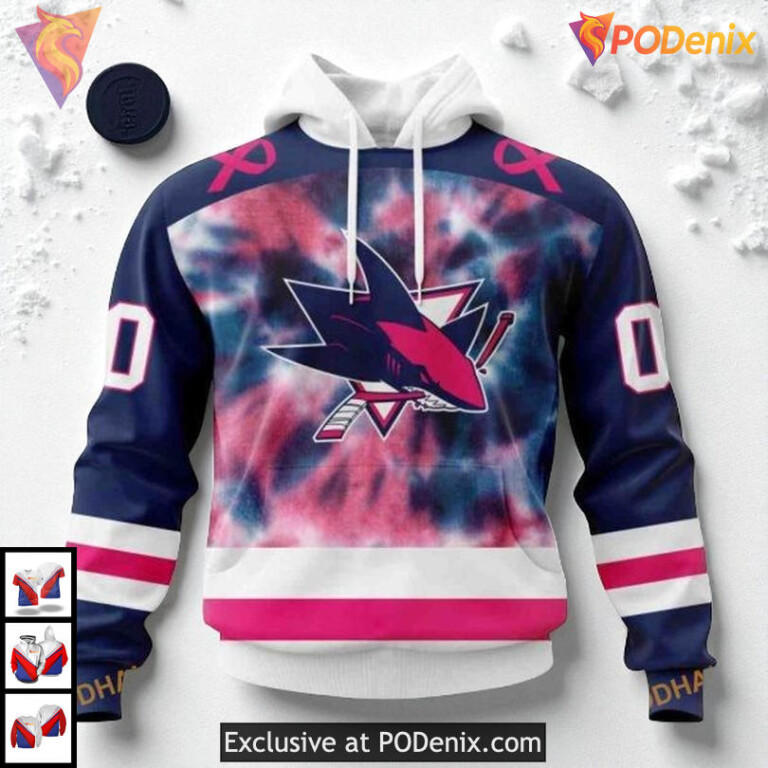 Pink October Fight Breast Cancer Tribute Custom San Jose Sharks Hoodie 3D