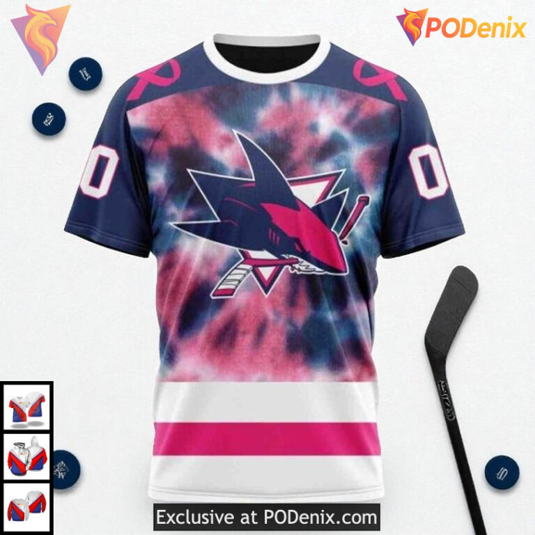 Pink October Fight Breast Cancer Tribute Custom San Jose Sharks Hoodie 3D - 2