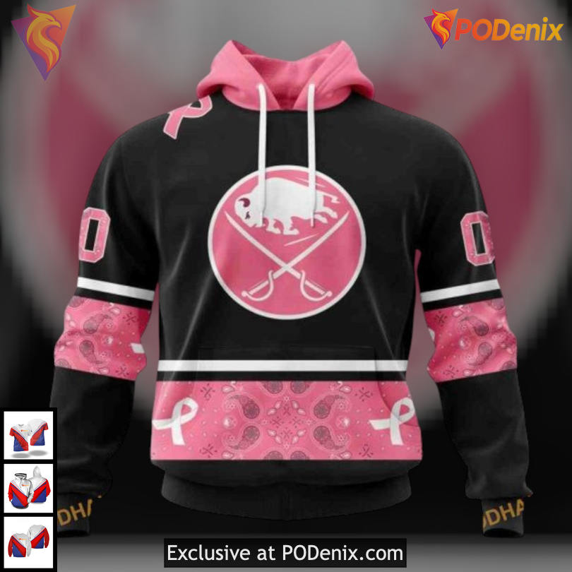 Pink Paisley Breast Cancer Awareness NHL Retro Buffalo Sabres Hoodie Personalized 3D