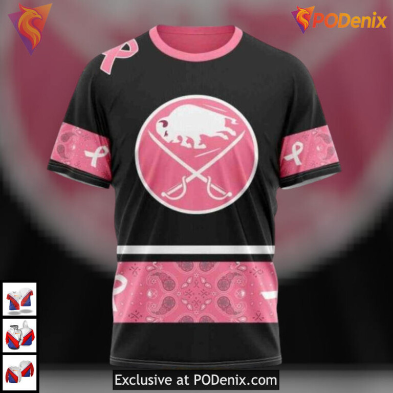 Pink Paisley Breast Cancer Awareness NHL Retro Buffalo Sabres Hoodie Personalized 3D - 2