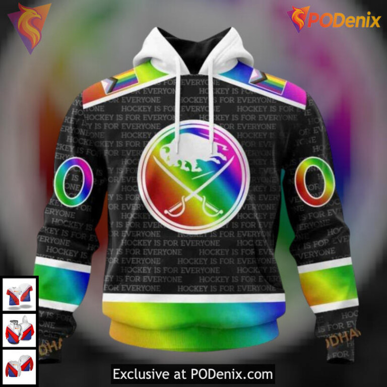 Pride Gradient Hockey Color Design NHL Buffalo Sabres Mens Hoodie 3D