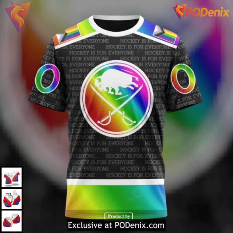Pride Gradient Hockey Color Design NHL Buffalo Sabres Mens Hoodie 3D - 2