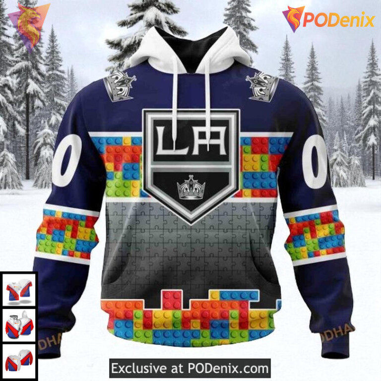 Puzzle Game Gradient Colors Custom Los Angeles Kings Hoodie NHL 3D
