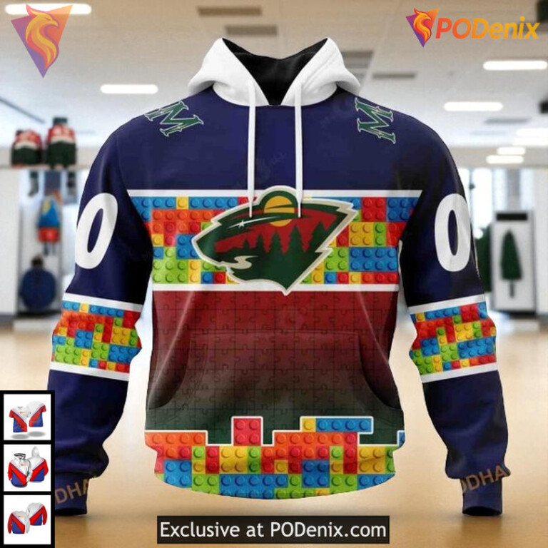 Puzzle Game Gradient Colors NHL Minnesota Wild Hoodie 3D Full Print