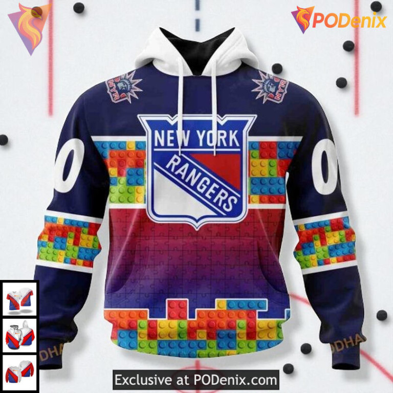 Puzzle Gradient Full Color Artwork On A Custom New York Rangers Youth Hoodie 3D