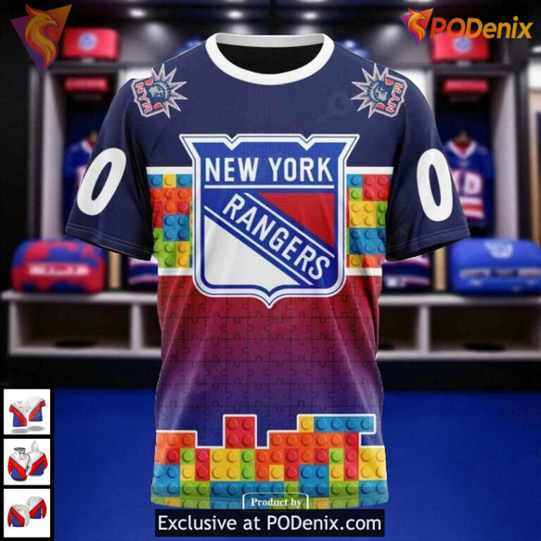 Puzzle Gradient Full Color Artwork On A Custom New York Rangers Youth Hoodie 3D - 2