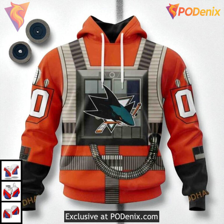 Rebel Pilot Star Wars Costume Custom San Jose Sharks Graphic Hoodie NHL 3D