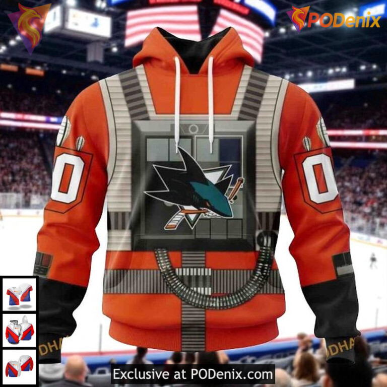 Rebel Pilot Star Wars Costume Custom San Jose Sharks Mens Hoodie NHL 3D