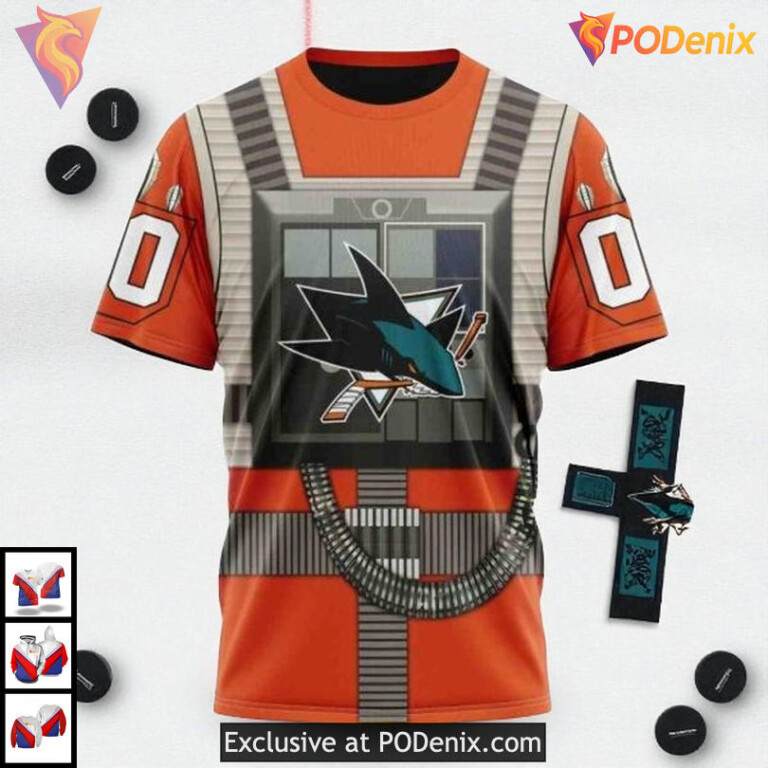 Rebel Pilot Star Wars Costume Custom San Jose Sharks Mens Hoodie NHL 3D - 1