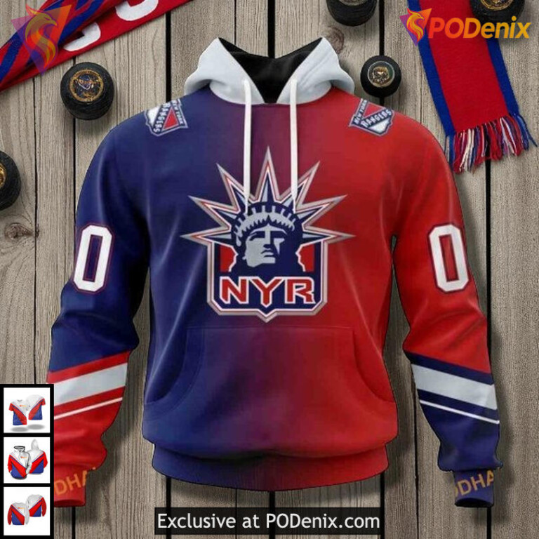 Retro Gradient Artwork Design Custom New York Rangers Hoodie 3D NHL Style