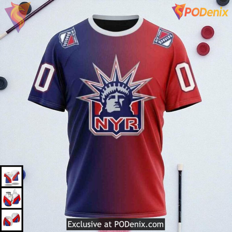 Retro Gradient Artwork Design Custom New York Rangers Hoodie 3D NHL Style - 2
