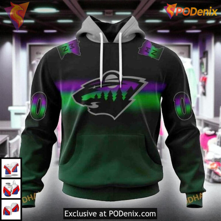Retro Gradient Color Concept NHL Minnesota Wild Kids Hoodie 3D