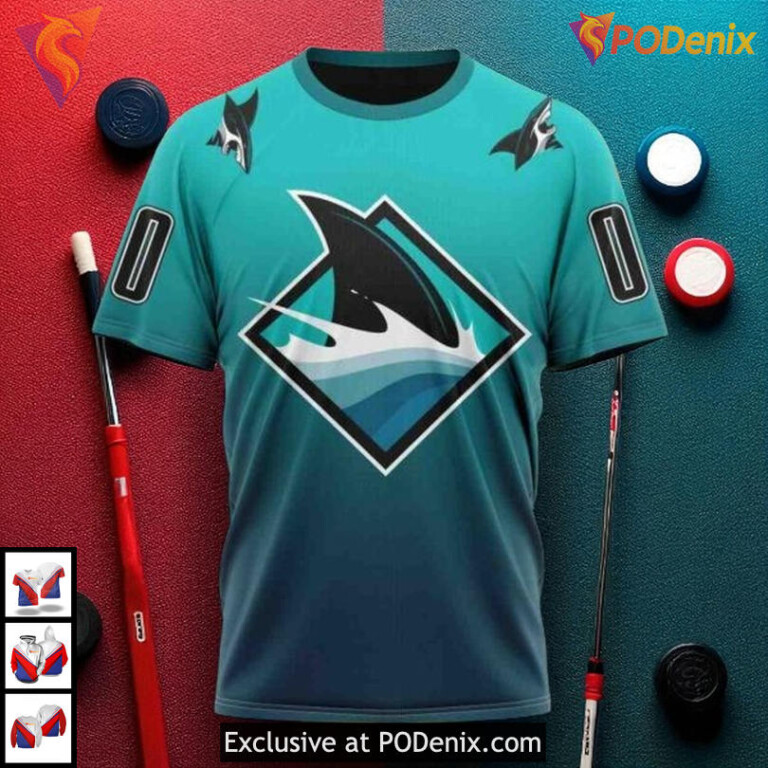 Retro Gradient Concept Artwork Custom San Jose Sharks All Over Print Hoodie - 2